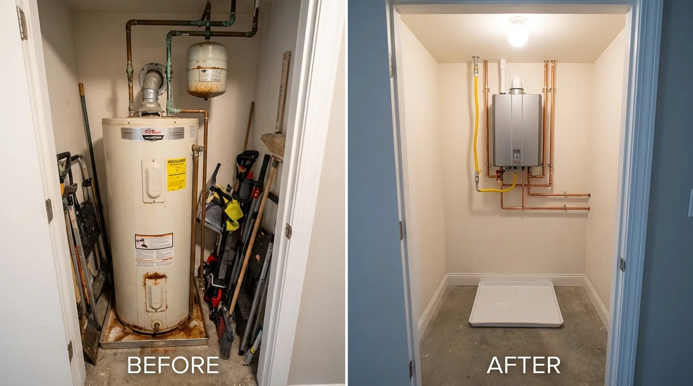 Tank water heater versus wall-mounted tankless unit comparison for San Miguel, CA homeowners